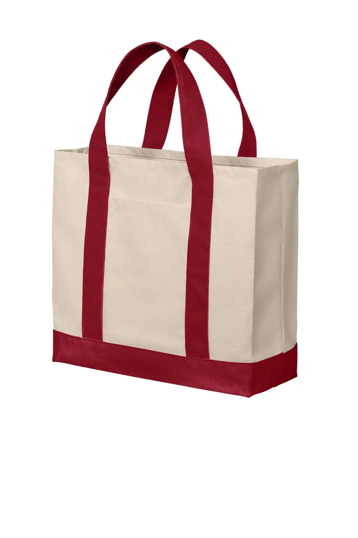 Port Authority Bg429 Cotton Canvas Two-tone Tote - Natural Deep Red - Natural/