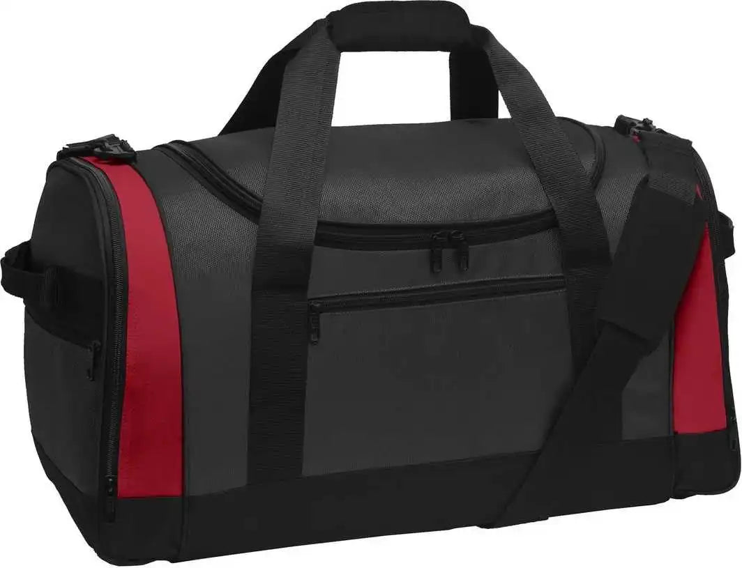 Port Authority Bg800 Voyager Sports Duffel Dark Gray Red