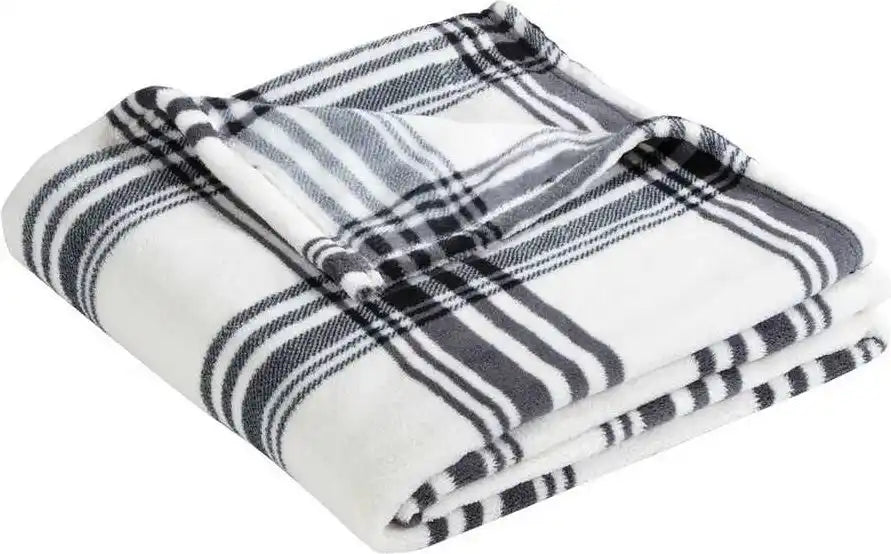 Port Authority Bp31 Ultra Plush Blanket - Black White Plaid