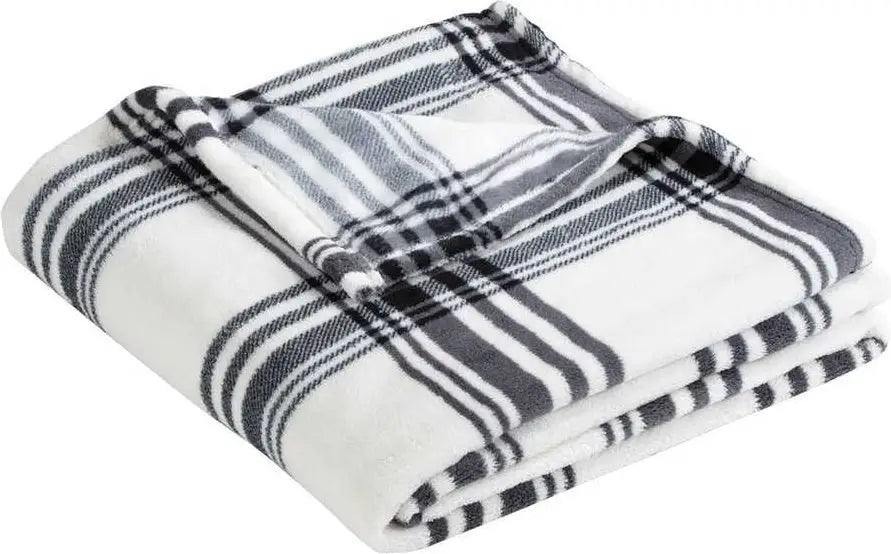 Port Authority Bp31 Ultra Plush Blanket - Black White Plaid