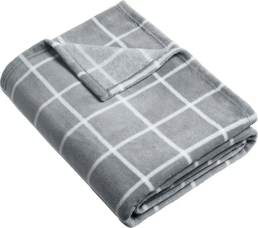 Port Authority Bp31 Ultra Plush Blanket - Gusty Gray Marshmallow Check - Gray/