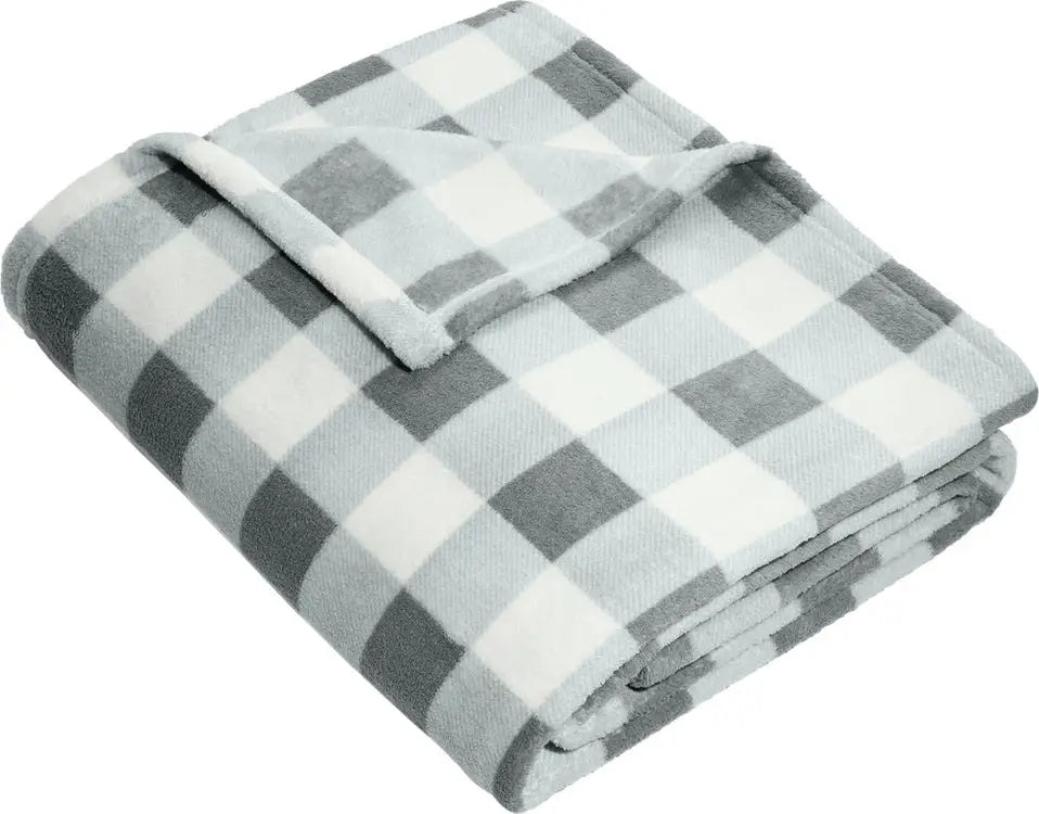 Port Authority Bp31 Ultra Plush Blanket - Marshmallow Monument Gray Check - Marshmallow/