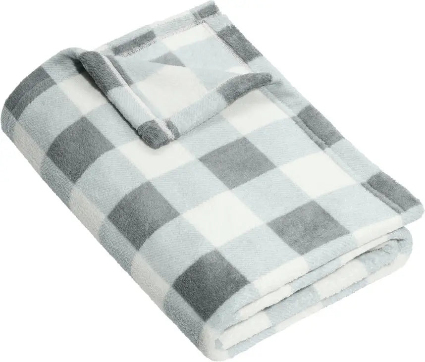 Port Authority Bp33 Small Ultra Plush Blanket - Marshmallow Monument Gray Check - Marshmallow/