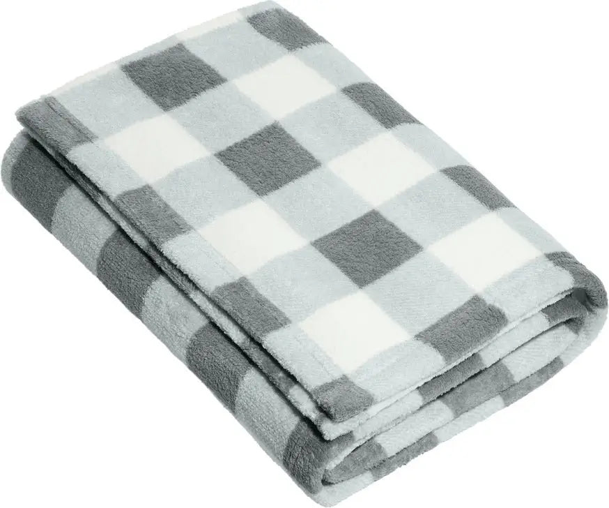 Port Authority Bp33 Small Ultra Plush Blanket - Marshmallow Monument Gray Check - Marshmallow/