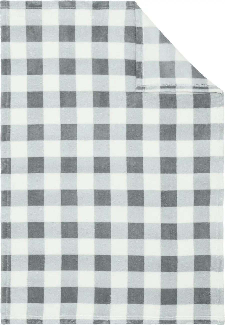 Port Authority Bp33 Small Ultra Plush Blanket - Marshmallow Monument Gray Check - Marshmallow/