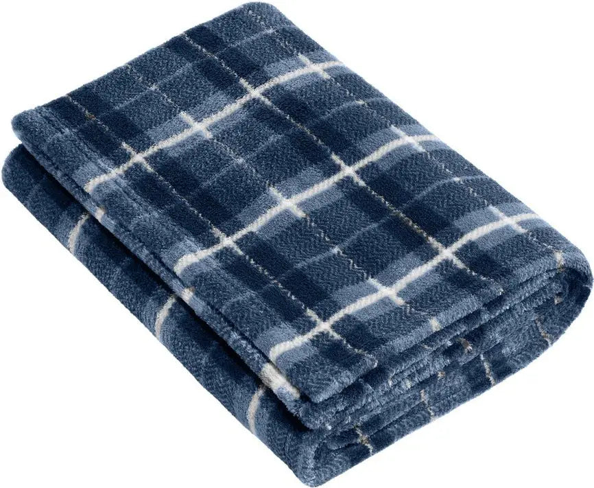 Port Authority Bp33 Small Ultra Plush Blanket - True Navy Dusk Herringbone Plaid - Navy/