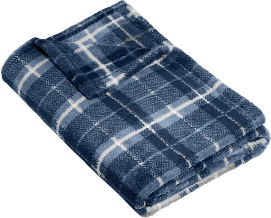Port Authority Bp33 Small Ultra Plush Blanket - True Navy Dusk Herringbone Plaid - Navy/