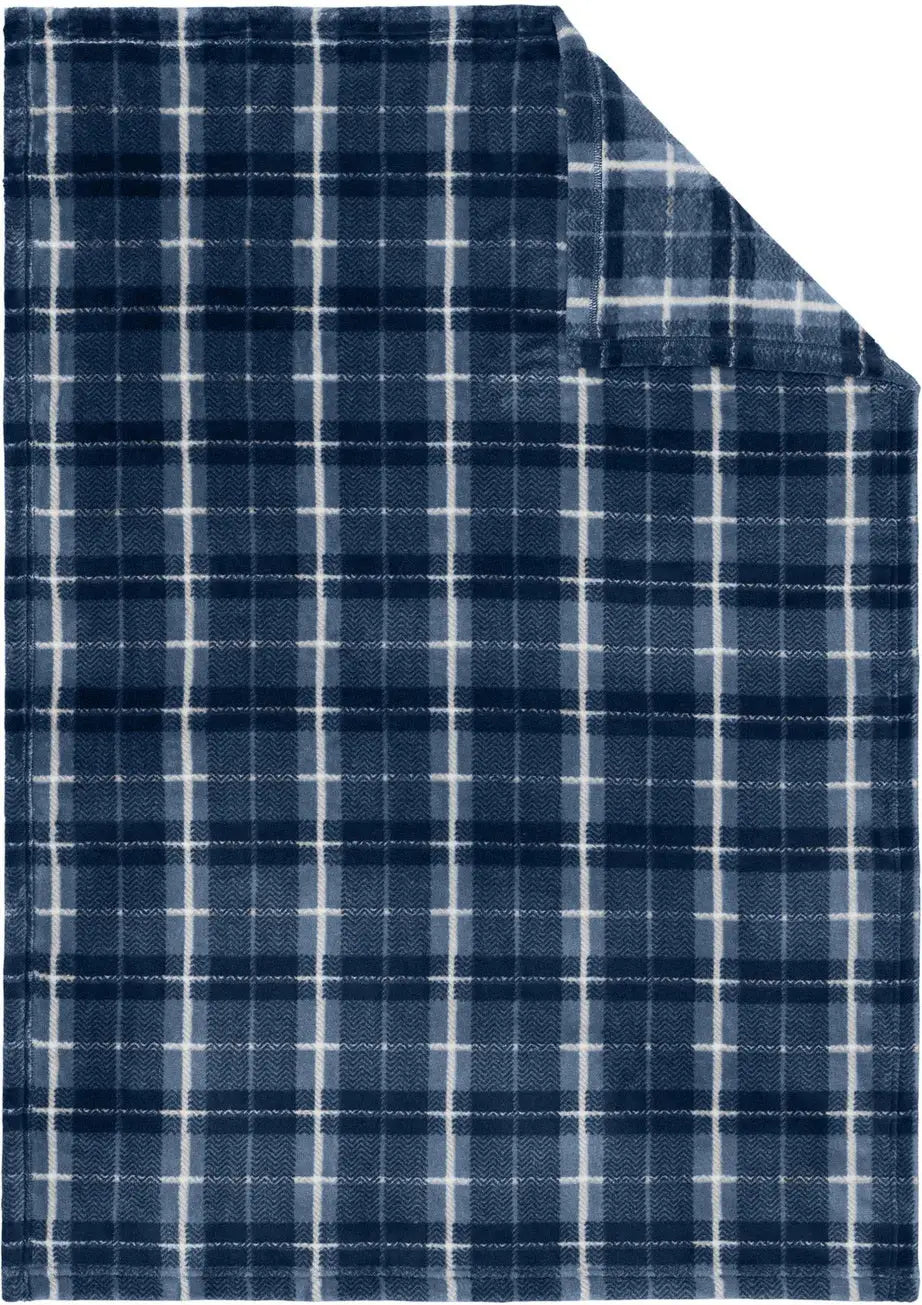 Port Authority Bp33 Small Ultra Plush Blanket - True Navy Dusk Herringbone Plaid - Navy/