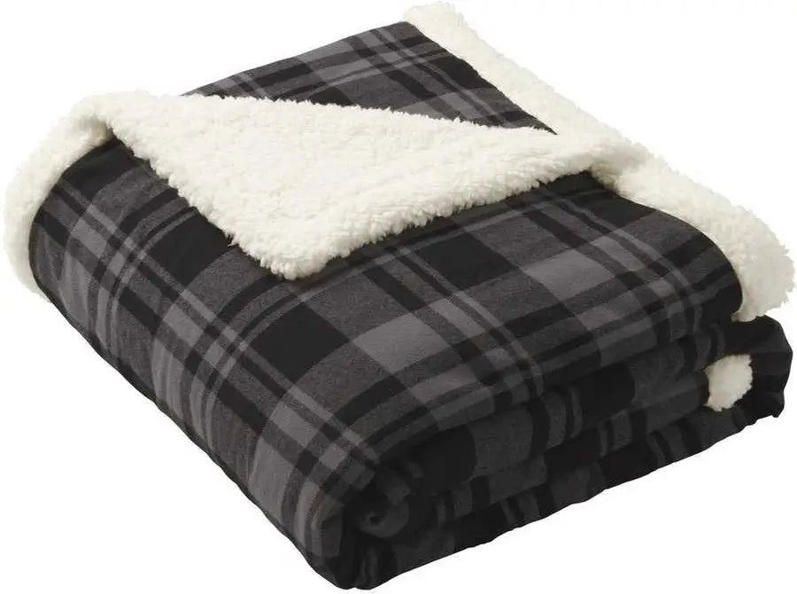 Port Authority Bp43 Flannel Sherpa Blanket - Black Uneven Plaid - Multi-colored / Osfa