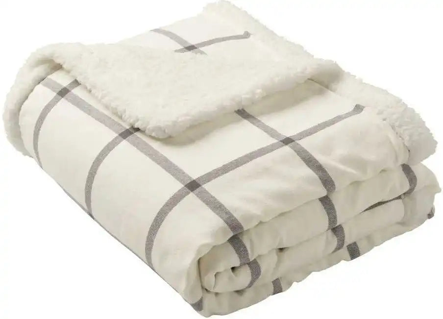 Port Authority Bp43 Flannel Sherpa Blanket - Window Pane - White Light Gray / Osfa