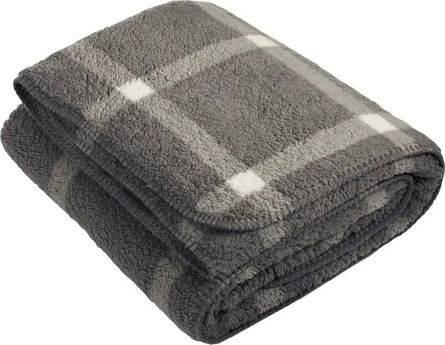 Port Authority Bp48 Double-sided Sherpa/plush Blanket - Marshmallow Gray Window Pane - Marshmallow/