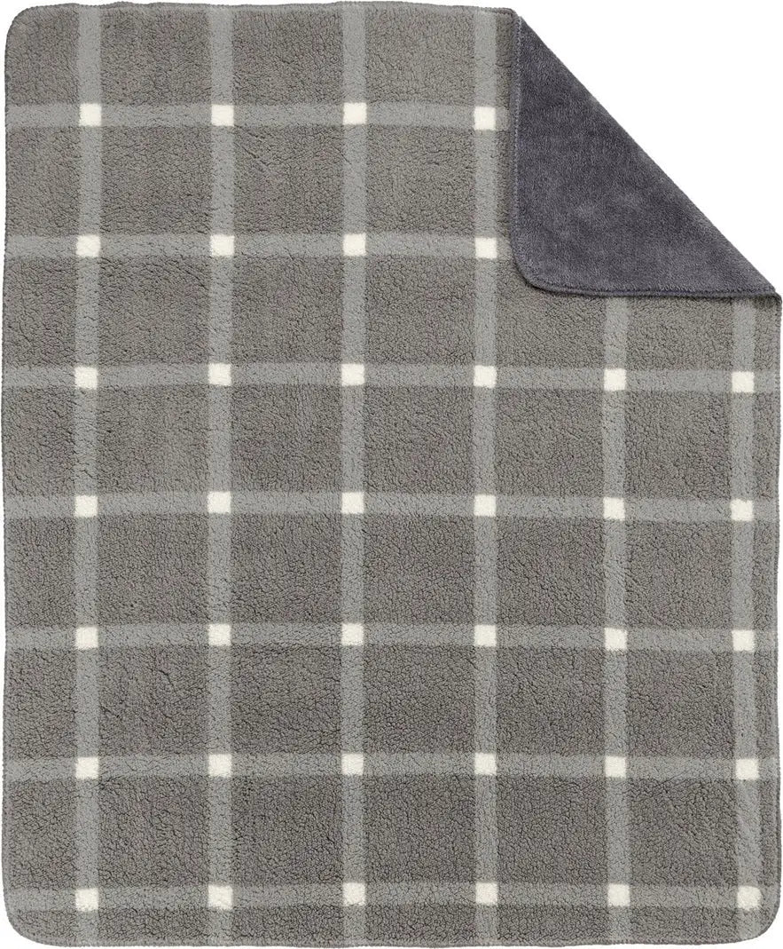 Port Authority Bp48 Double-sided Sherpa/plush Blanket - Marshmallow Gray Window Pane - Marshmallow/