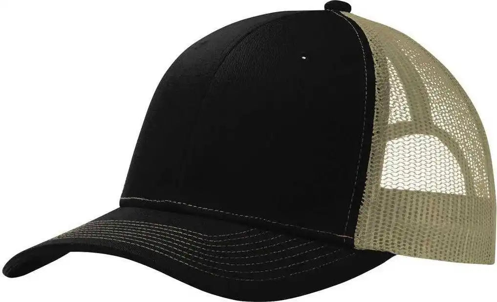Port Authority C112 Snapback Trucker Cap - Black Tan - one Size Fits Most