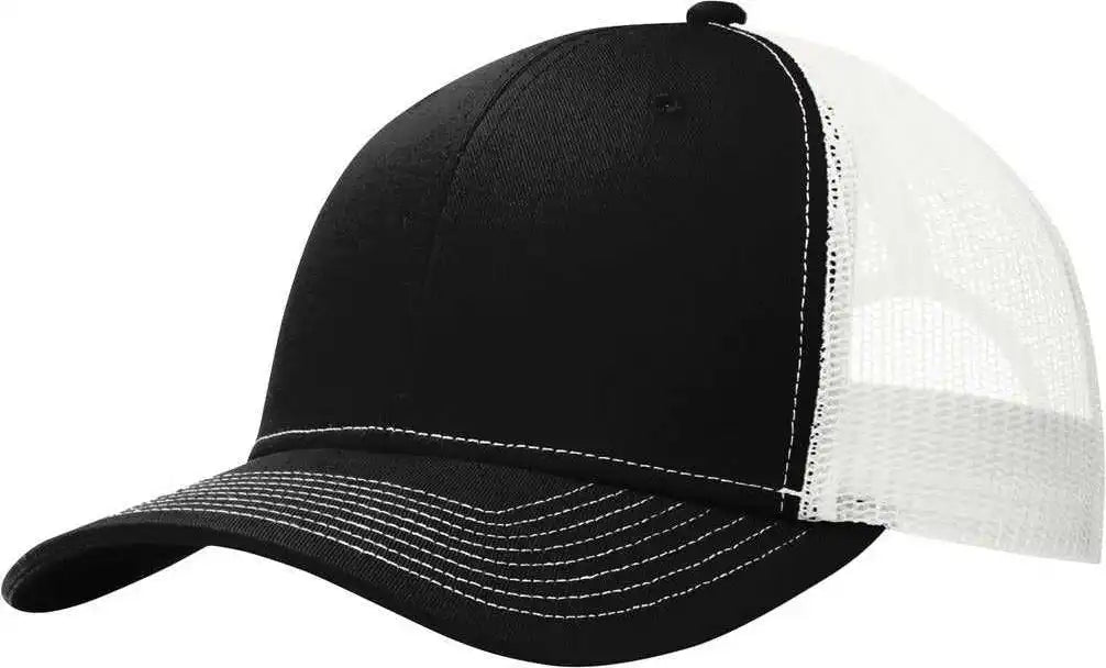 Port Authority C112 Snapback Trucker Cap - Black White - one Size Fits Most