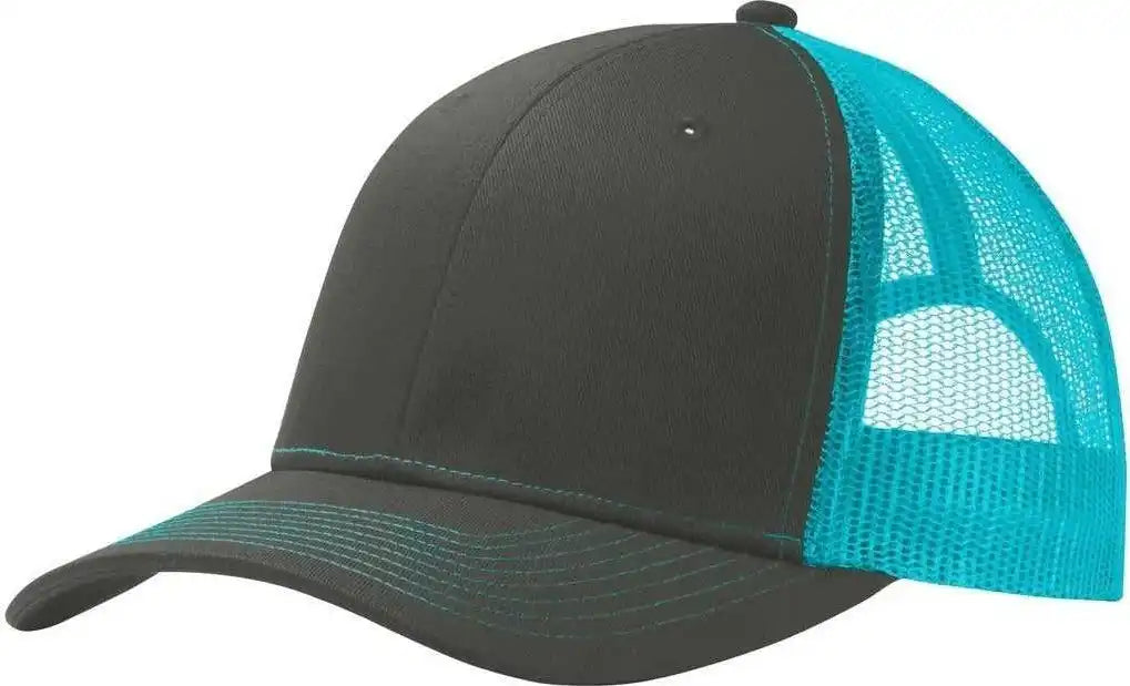Port Authority C112 Snapback Trucker Cap Gray Steel Neon Blue Dark / one Size Fits Most