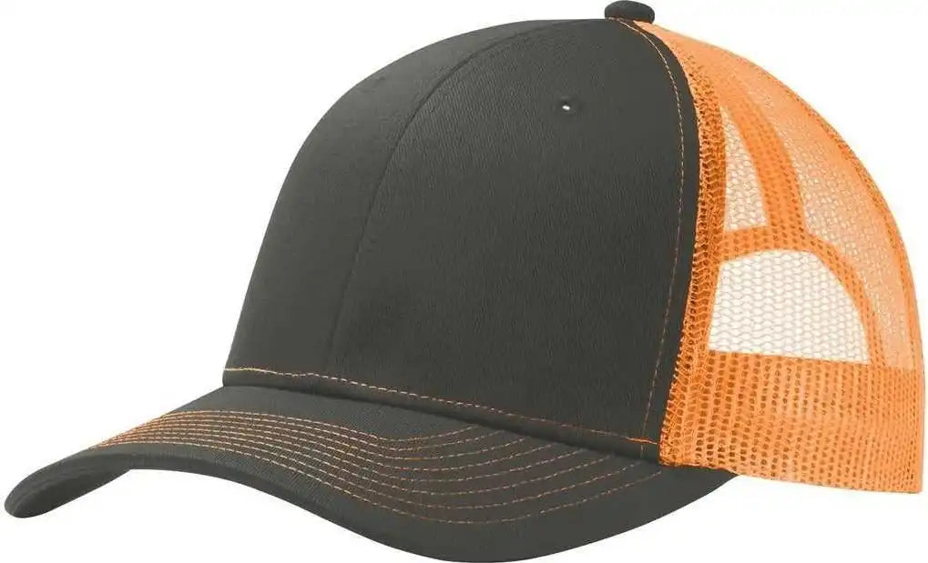 Port Authority C112 Snapback Trucker Cap - Gray Steel Neon Orange - Dark / one Size Fits Most