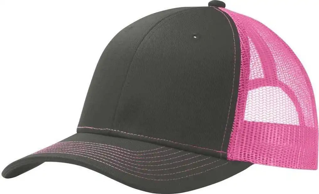 Port Authority C112 Snapback Trucker Cap - Gray Steel Neon Pink - Dark / one Size Fits Most