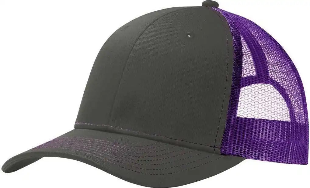 Port Authority C112 Snapback Trucker Cap - Gray Steel Purple - Dark / one Size Fits Most