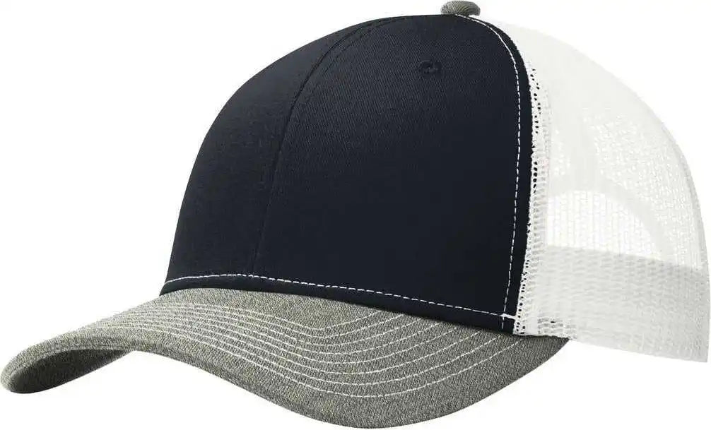 Port Authority C112 Snapback Trucker Cap - Rich Navy Heather Gray White - one Size Fits Most