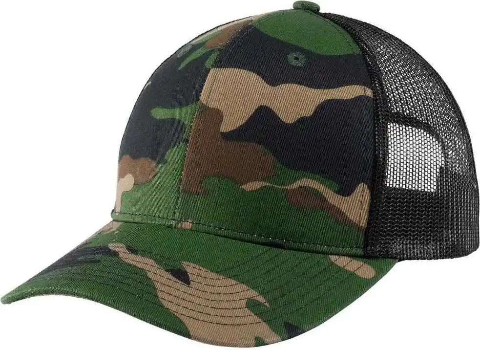 Port Authority C112 Snapback Trucker Cap Woodland Camo Black Muti Color / one Size Fits Most
