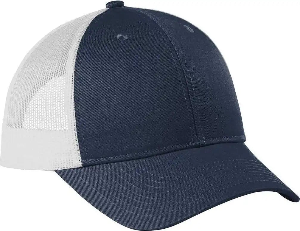 Port Authority C112lp Low Profile Snapback Trucker Cap Dress Blue Navy Heather Silver Mist White / Osfm