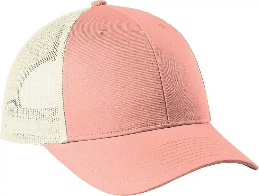 Port Authority C112lp Low Profile Snapback Trucker Cap Soft Coral Ecru Pink Ivory / Osfm