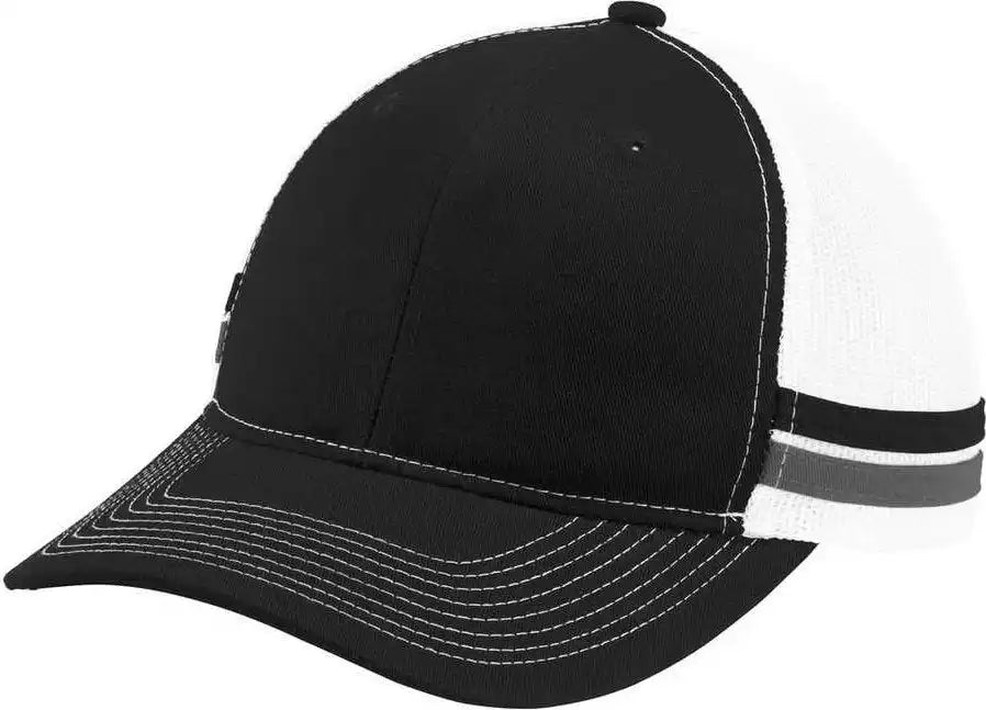 Port Authority C113 Two-stripe Snapback Trucker Cap - Black Gray Steel White - Dark / one Size Fits Most