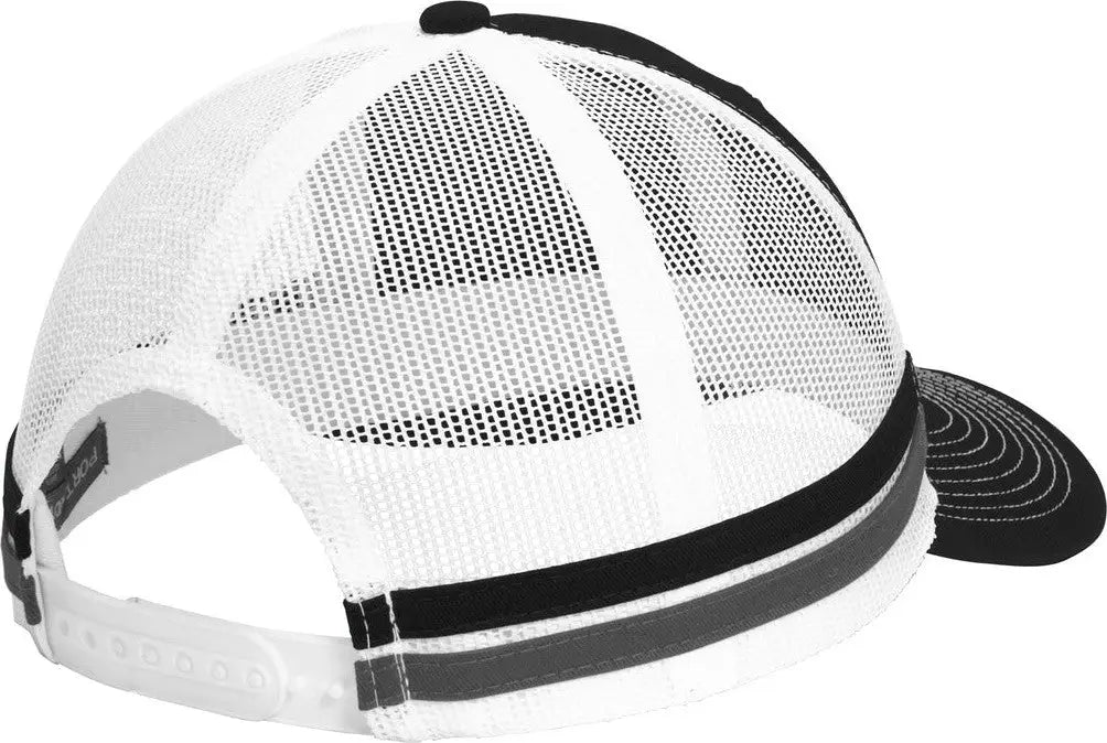 Port Authority C113 Two-stripe Snapback Trucker Cap - Black Gray Steel White - Black/ Steel/ / one Size Fits Most