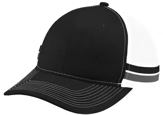 Port Authority C113 Two-stripe Snapback Trucker Cap - Black Gray Steel White - Black/ Steel/ / one Size Fits Most