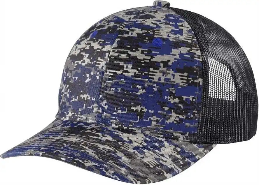 Port Authority C114 Digi Camo Snapback Trucker Cap Patriot Blue Grey Steel. Muti Color / one Size Fits Most