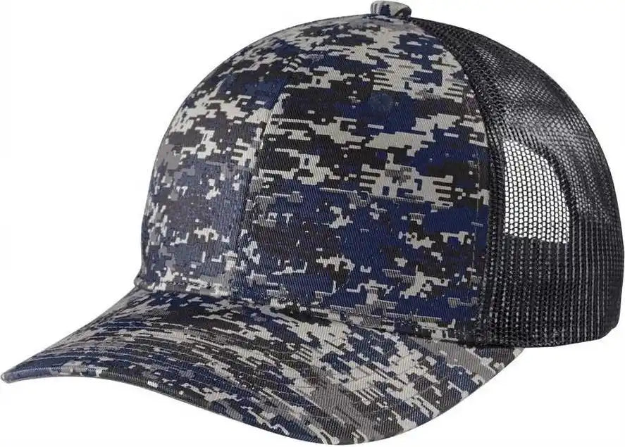 Port Authority C114 Digi Camo Snapback Trucker Cap - Rich Navy Grey Steel - Muti-color / one Size Fits Most