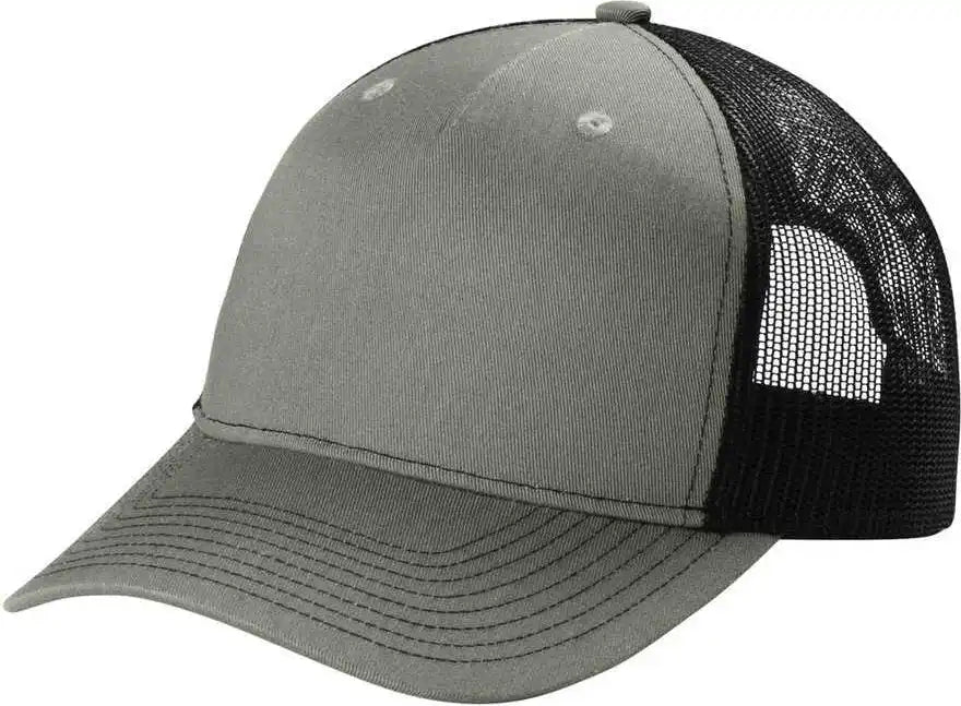 Port Authority C115 Snapback Five-panel Trucker Cap - Heather Grey Black - Gray / Adult Osfm