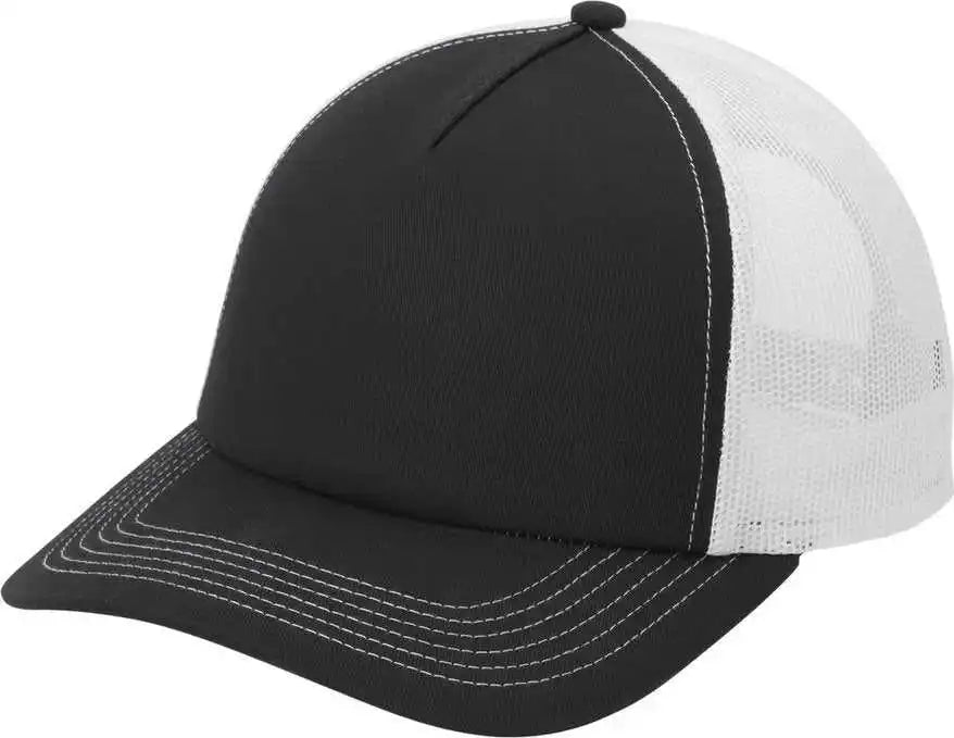 Port Authority C115lp Low Profile Snapback 5 Panel Trucker Cap Black/ White / Osfa