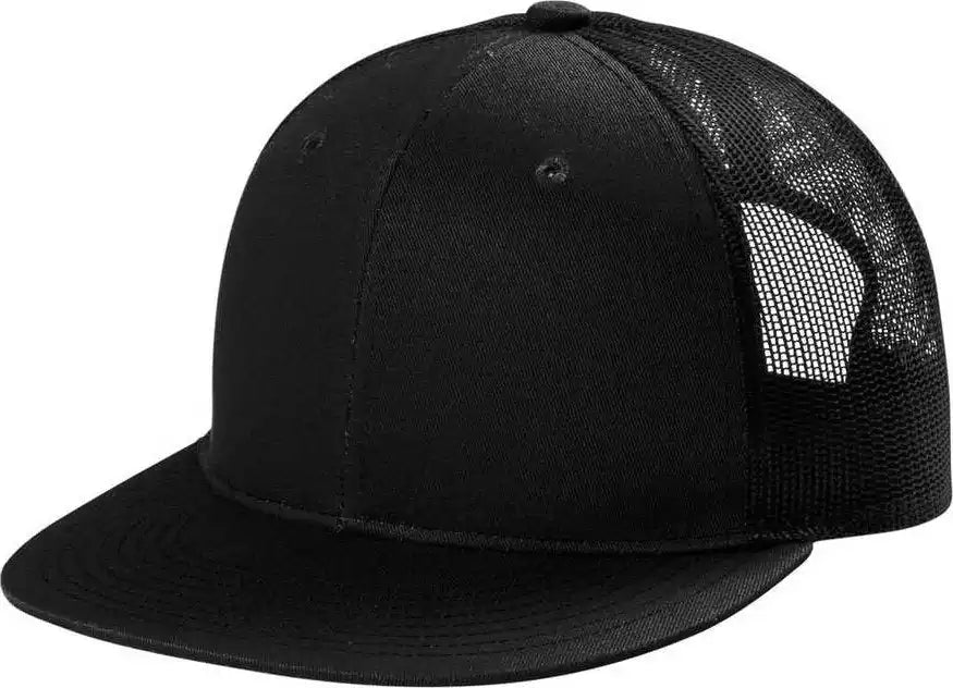 Port Authority C117 Snapback Flat Bill Trucker Cap - Black - Adult Osfm