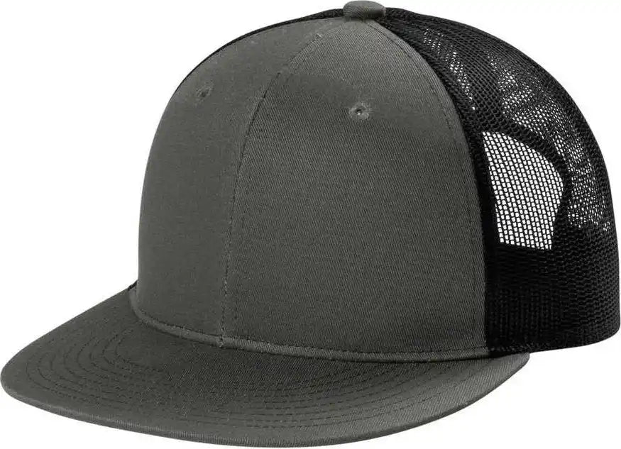 Port Authority C117 Snapback Flat Bill Trucker Cap - Grey Steel Black - Dark Gray / Adult Osfm