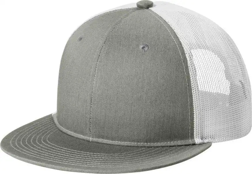 Port Authority C117 Snapback Flat Bill Trucker Cap - Heather Grey White - Gray / Adult Osfm
