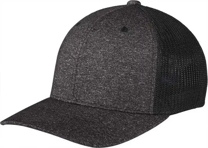 Port Authority C302 Flexfit Melange Mesh Back Trucker Cap -black Dark Charcoal Heather - Black Gray / 7’’ - 7 3/8’’