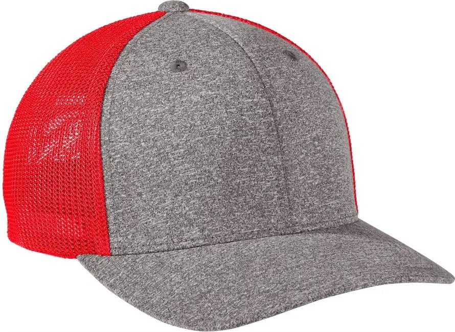 Port Authority C302 Flexfit Melange Mesh Back Trucker Cap - True Red Gray Heather