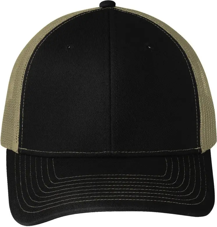 Port Authority C402 Snapback Trucker Cap - Black Tan