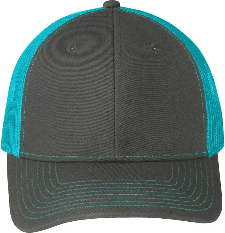 Port Authority C402 Snapback Trucker Cap - Gray Steel Neon Blue