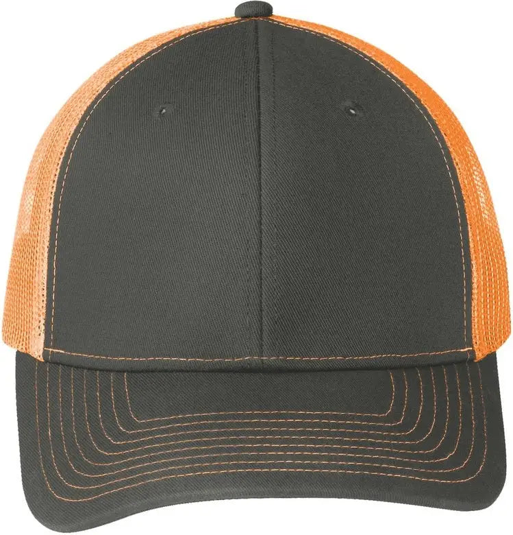 Port Authority C402 Snapback Trucker Cap - Gray Steel Neon Orange
