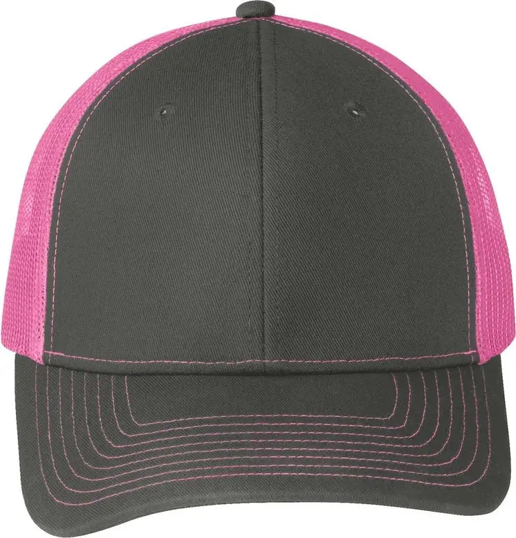 Port Authority C402 Snapback Trucker Cap - Gray Steel Neon Pink
