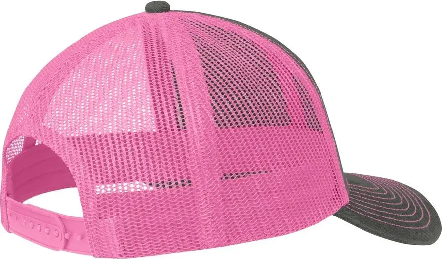 Port Authority C402 Snapback Trucker Cap - Gray Steel Neon Pink