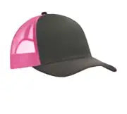 Port Authority C402 Snapback Trucker Cap - Gray Steel Neon Pink