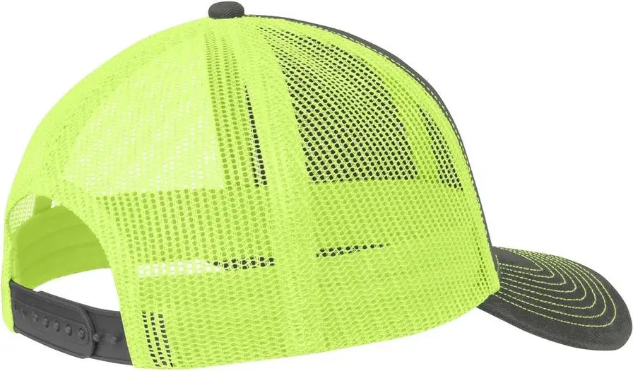 Port Authority C402 Snapback Trucker Cap - Gray Steel Neon Yellow