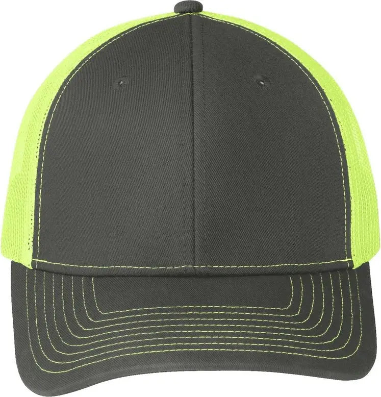 Port Authority C402 Snapback Trucker Cap - Gray Steel Neon Yellow