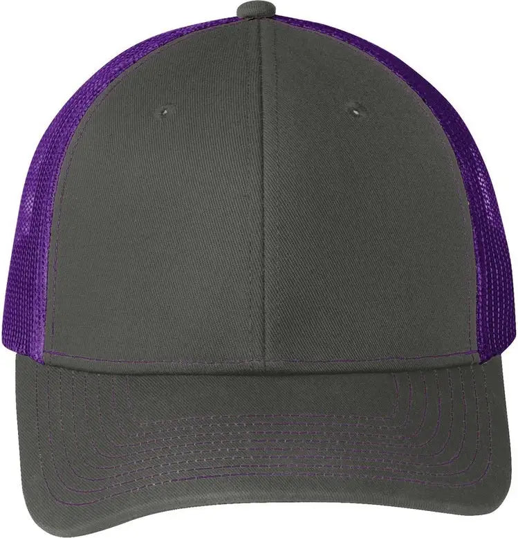 Port Authority C402 Snapback Trucker Cap - Gray Steel Purple - Steel/ / Adult Osfa