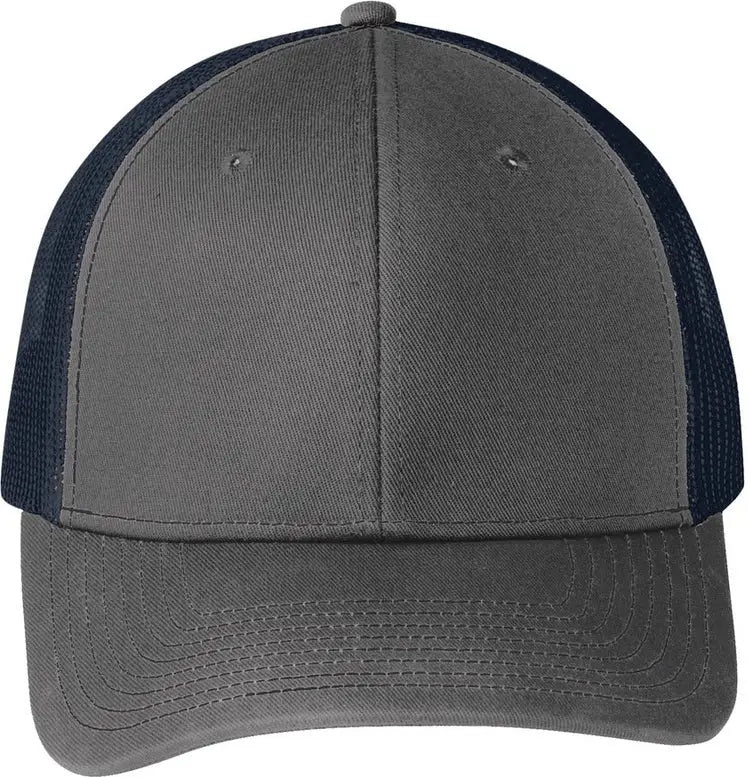 Port Authority C402 Snapback Trucker Cap - Gray Steel True Navy