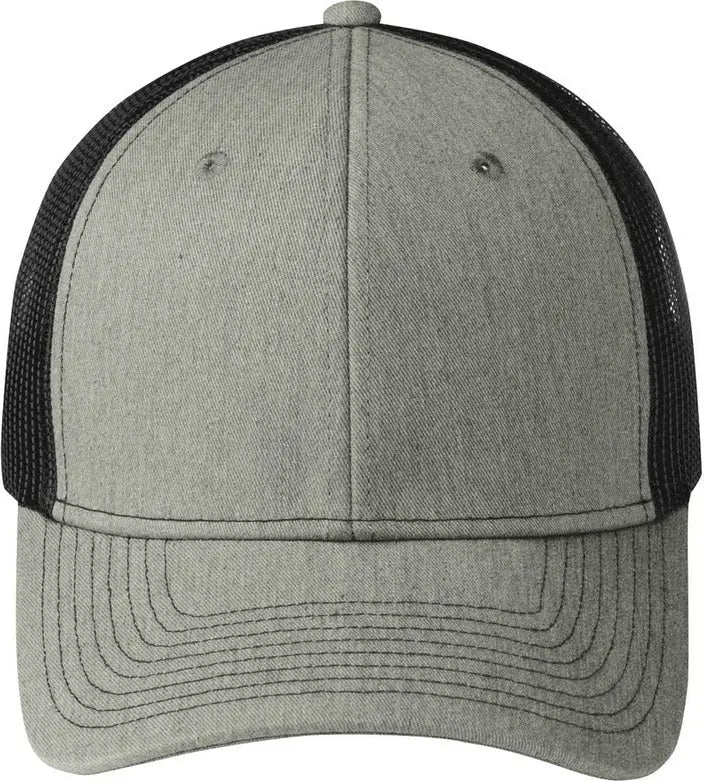 Port Authority C402 Snapback Trucker Cap - Heather Gray Black - Gray/ / Adult Osfa