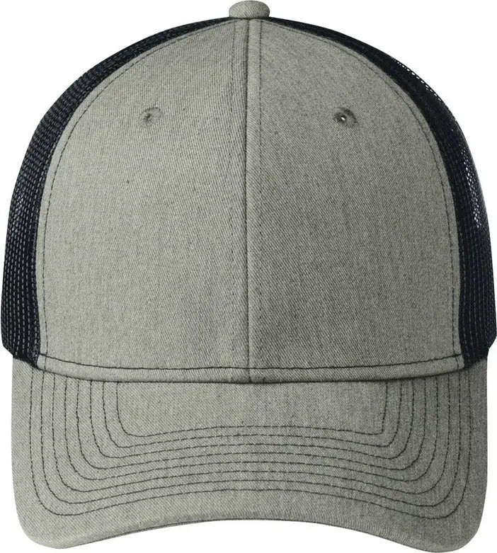 Port Authority C402 Snapback Trucker Cap - Heather Gray Rich Navy